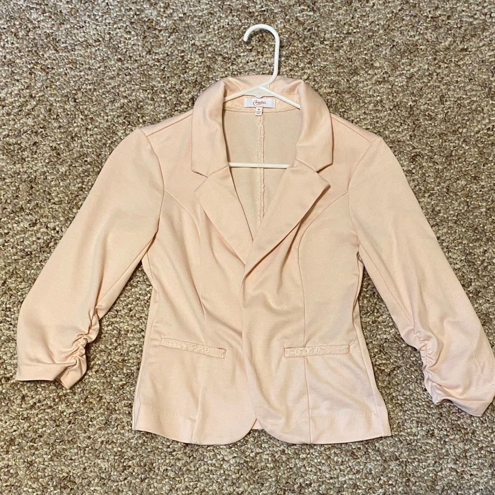 Candie's Light Pink Blazer with Ruched Sleeves